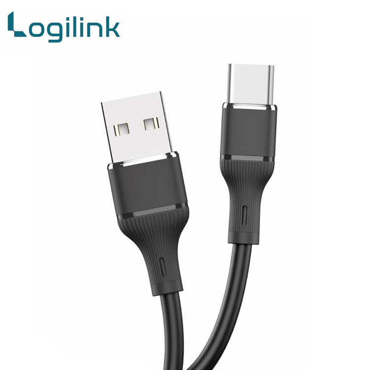 LOGILINK USB TO TYPE C SILICONE FAST CHARGING DATA CABLE 1M (1 YEAR WARRANTY) BLACK