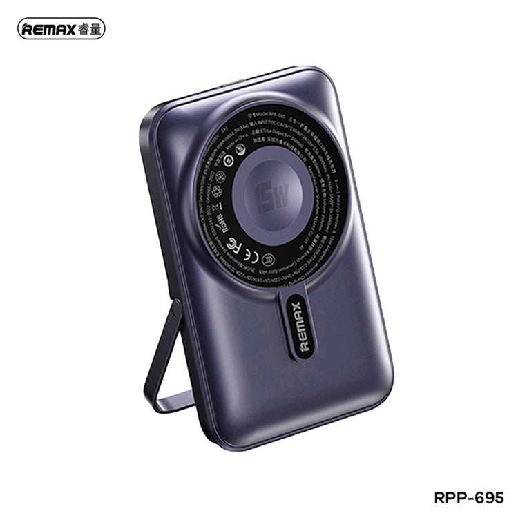 REMAX RPP-695 3 IN 1 (15W M/W) 22.5W + PD 20W POWER BANK WITH FOLDABLE STAND BLUE