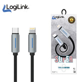 LOGILINK TYPE C TO LIGHTNING NYLON FAST CHARGING DATA CABLE WITH LIGHT 1M (1 YEAR WARRANTY) BLACK