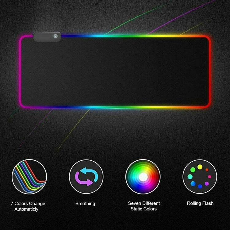 Rgb Gaming Mouse Pad Large (800×300×4mm) Led Mousepad With Non-Slip Rubber Base Soft Pad