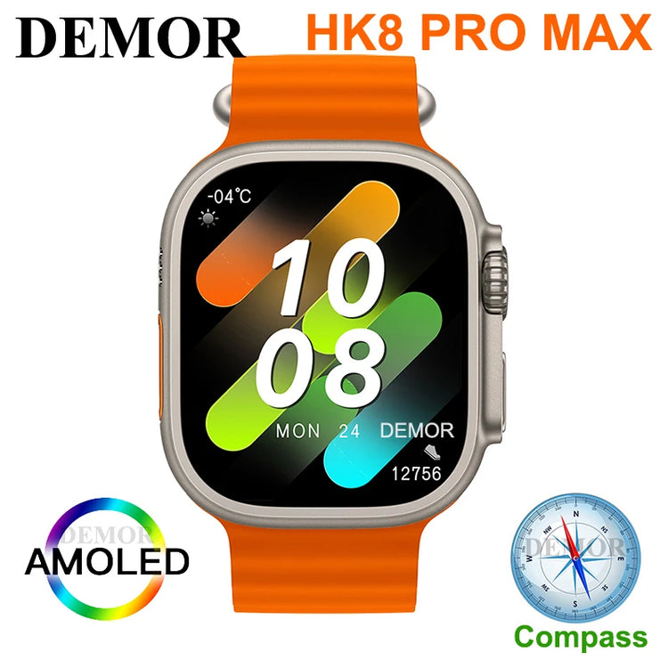 HK8 Pro MAX 2.12 inch AMOLED Screen Smart Watch Ultra 49mm Men Series 8 NFC Wireless Charging Sports Watch WITH Wear Fit Pro APP (Orange)