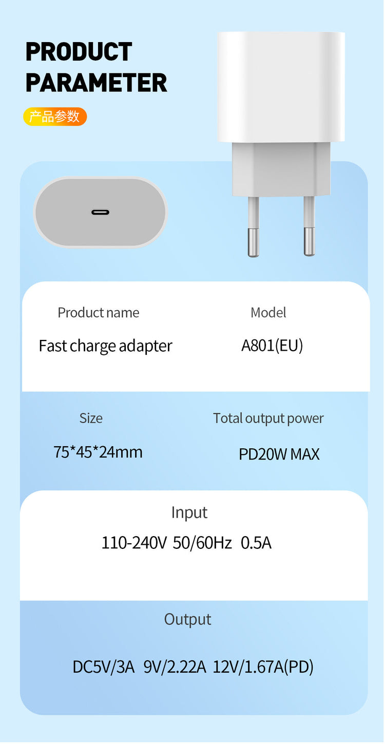 ASPOR A801 New 20W EU PIN USB-C Fast Charging QC 3.0 WHITE
