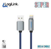 LOGILINK USB TO LIGHTNING NYLON FAST CHARGING DATA CABLE WITH LIGHT 1M (1 YEAR WARRANTY) BLUE