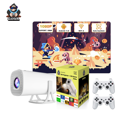 HCS350 MAX LATEST ALLWINNER H713 4K ANDROID 11 HIGH LUMEN 1GB+8GB WIRELESS SMART PROJECTOR WITH WIRELESS GAMEPAD