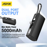 Aspor A352 2 TYPE-C Flexible Portable Mini 5000mAh Power Bank
