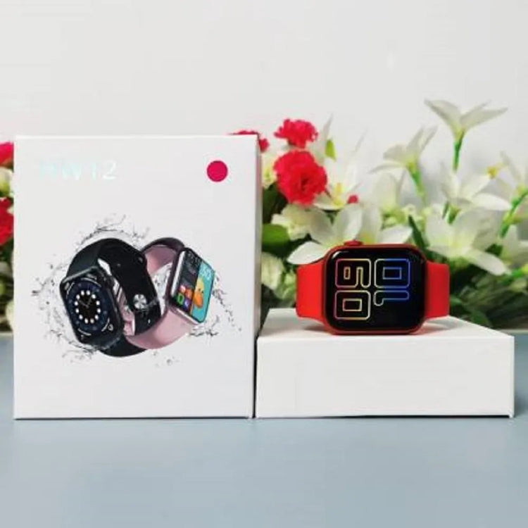 HW12 Smart Watch 40mm Full Screen With Rotating Key Heart Rate Monitor Fitness Tracker BT Make Calls WITH Wearfit Pro App Red