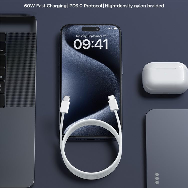 S-A45 BEN SERIES BRAIDED 60W FAST CHARGING DATA CABLE (TYPE-C TO TYPE-C) 1M-WHITE