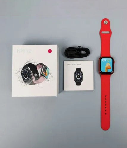HW12 Smart Watch 40mm Full Screen With Rotating Key Heart Rate Monitor Fitness Tracker BT Make Calls WITH Wearfit Pro App Red