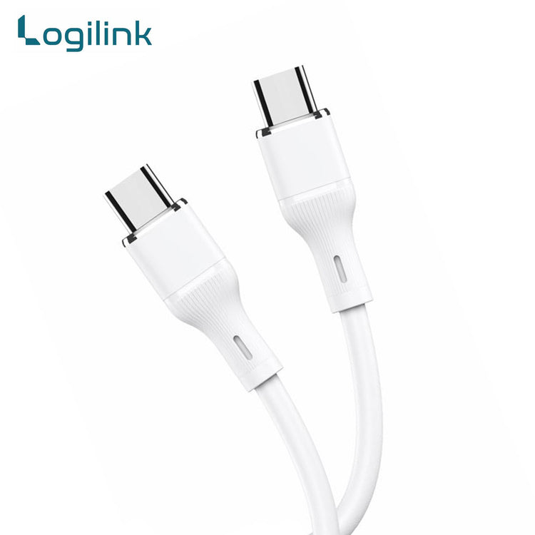 LOGILINK TYPE C TO TYPE C SILICONE FAST CHARGING DATA CABLE 1M (1 YEAR WARRANTY) WHITE