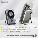 REMAX RPP-695 3 IN 1 (15W M/W) 22.5W + PD 20W POWER BANK WITH FOLDABLE STAND GREY