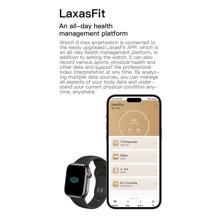 Watch 9 Max Series 9 Smartwatch (2.19 Inch IPS) 22mm Strap WITH Laxasfit APP Black