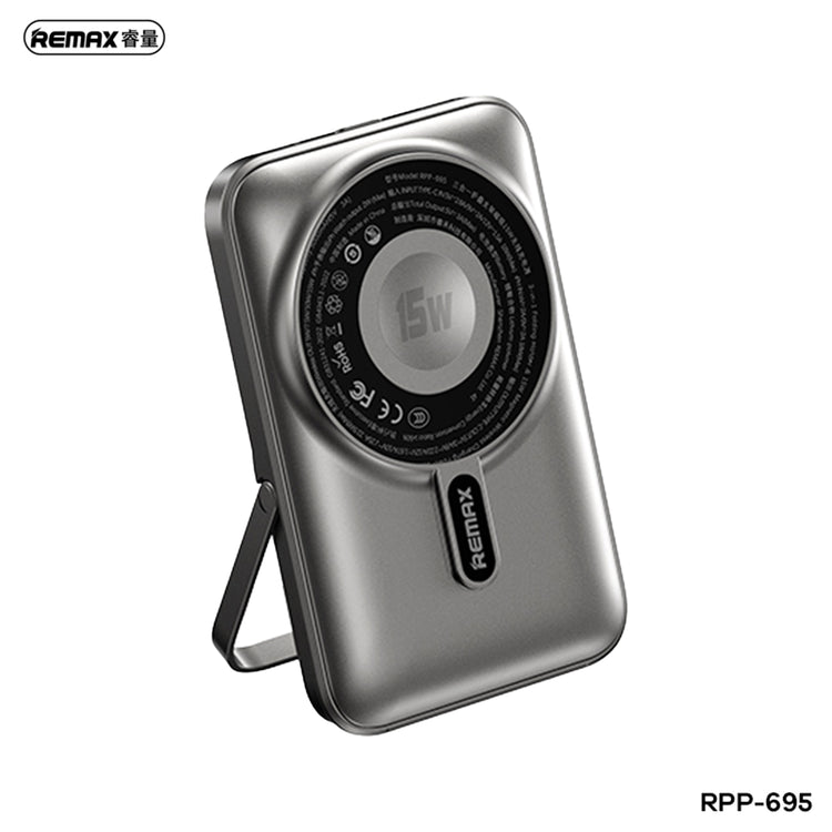 REMAX RPP-695 3 IN 1 (15W M/W) 22.5W + PD 20W POWER BANK WITH FOLDABLE STAND GREY