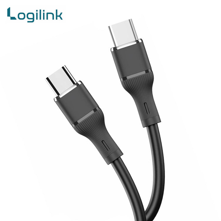LOGILINK TYPE C TO TYPE C SILICONE FAST CHARGING DATA CABLE 1M (1 YEAR WARRANTY) BLACK