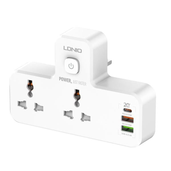 LDNIO SC2311 20W PD FAST CHARGING 2500W POWER EXTENSION TOUCH NIGHT LAMP 2 SOCKETS 1 USB-C +2 USB-A