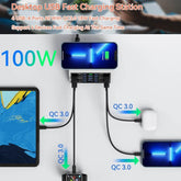 100W 8-PORT CHARGING STATION FOR MULTIPLE DEVICES WITH 4 USB QC 3.0+4 TYPE-C PD PORTS WIRELESS MULTI FAST CHARGING HUB
