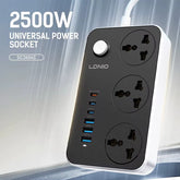 LDNIO SC3604C 2500W POWER EXTENSION 3 SOCKET 3 USB-A + 3 USB-C 2M