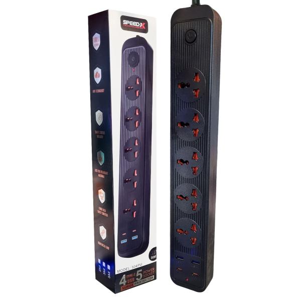 504pu Speed-X Premium Portable Power Strip 5socket+2usb Port+2 TYPE C USB CABEL LENGTH 2M