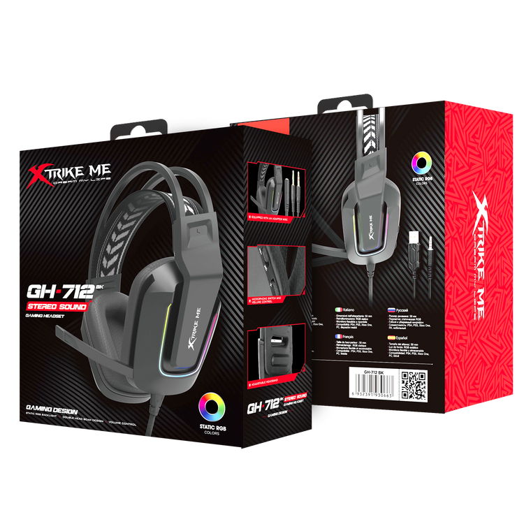 XTRIKE ME GH712 RGB GAMING HEADSET WITH NOISE REDUCTION MICROPHONE BLACK