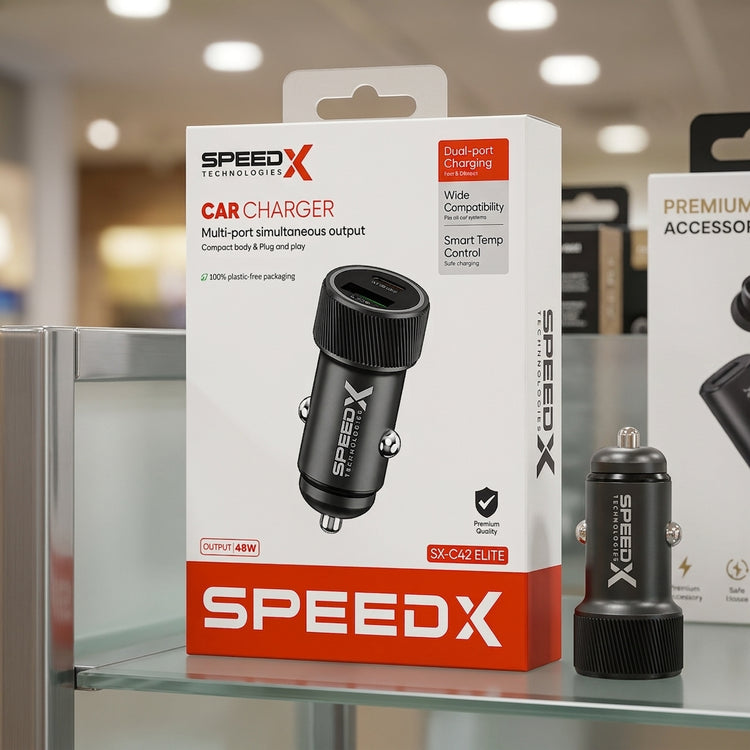 SPEED-X SX-C42 ELITE 48W PD + QC DUAL-PORT ALUMINIUM CAR CHARGER