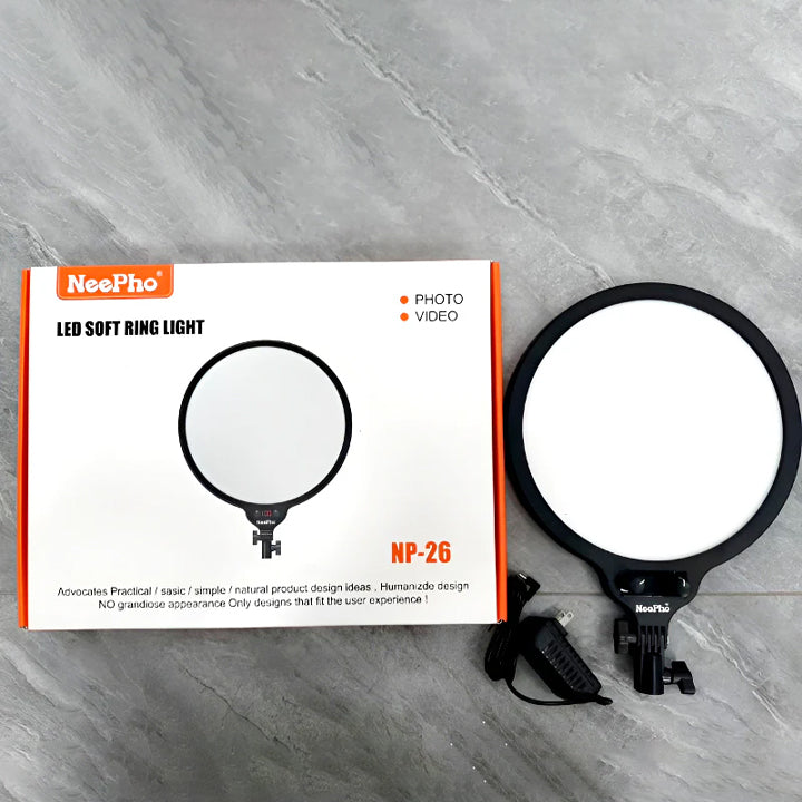 NEEPHO 26CM LED SOFT RING LIGHT WITH 360 ROTATING PAN TILT