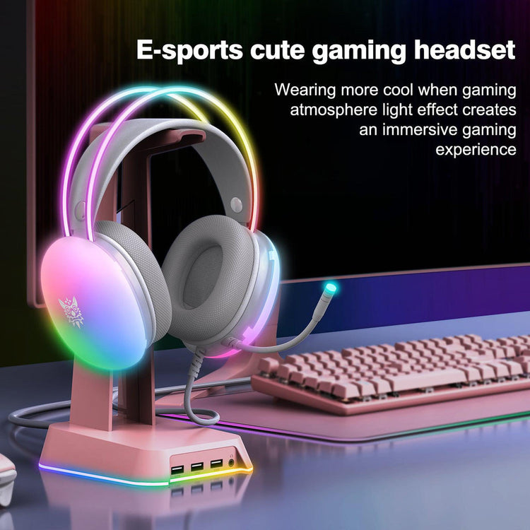 ONIKUMA-X25 PRO RGB HEAD BEAM WITH MIC 3.5MM DURABLE STEREO SURROUND GAMING HEADSET WHITE