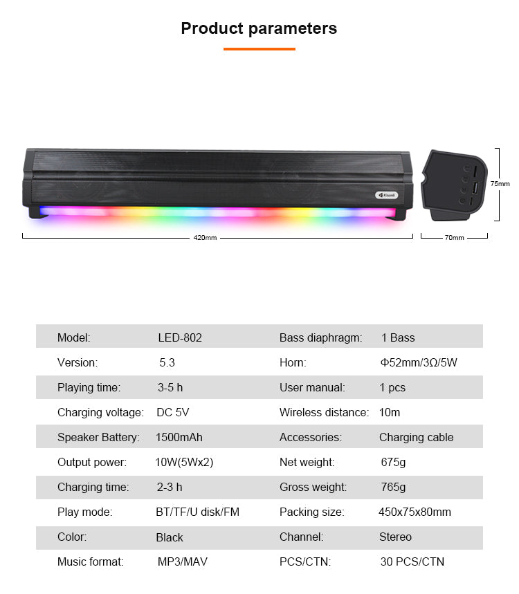 KISONLI LED-802 RGB WIRELESS BT 5.3 MODERN RETRO DESIGN SOUNDBAR