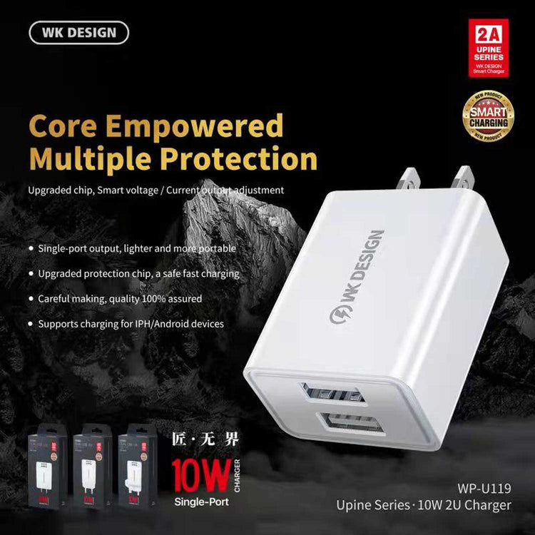 REMAX WK DUAL USB FAST MOBILE CHARGER WP-U119 US PIN