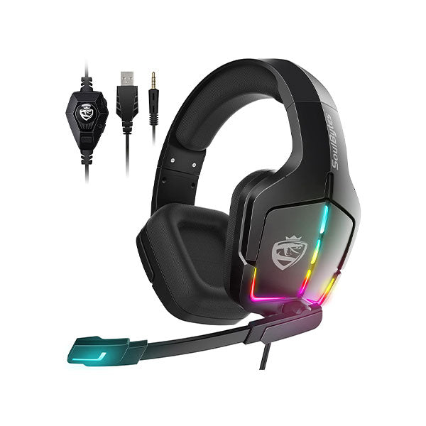 SOULBYTES S12 PS4 PS5 PC XBOX ONE SWITCH WITH MICROPHONE DYNAMIC RGB LED EFFECT 3.5MM WIRED STEREO BASS OVER EAR MIC GAMING HEADPHONES