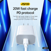 Aspor A801 New 20w Us Pin USB-C Fast Charging QC 3.0 White