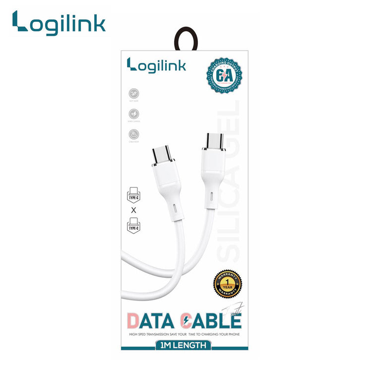 LOGILINK TYPE C TO TYPE C SILICONE FAST CHARGING DATA CABLE 1M (1 YEAR WARRANTY) WHITE