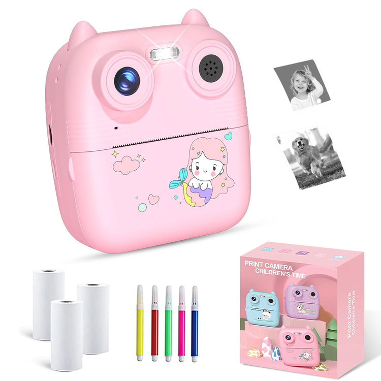 D8S CHILDRENS TIME FRONT/BACK REAR HD DIGITAL THERMAL PRINT CAMERA 1080P 48MP PINK