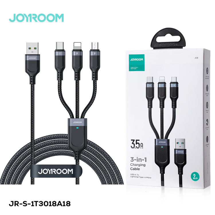 JOYROOM S-1T3018A18 Multi-Use 3.5A USB-A to Lightning+Type-C+Micro 3-in-1 Data Cable1 2m-Black