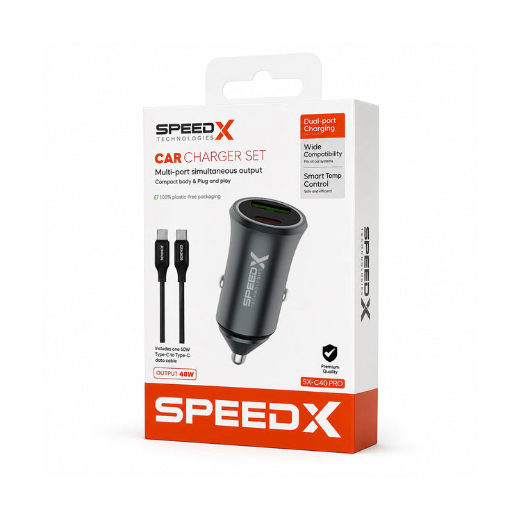 SPEED-X SX-C40 PRO 48W DUAL PORT FAST CAR CHARGER