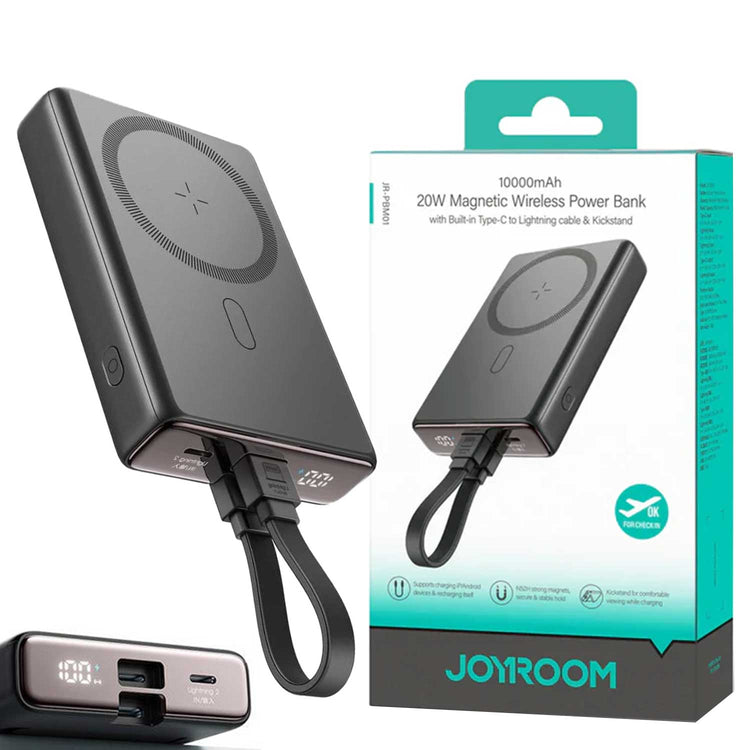 JOYROOM JR-PBM01 20W Wireless Power Bank 10000mAh with Built-in Cable&Kickstand Black