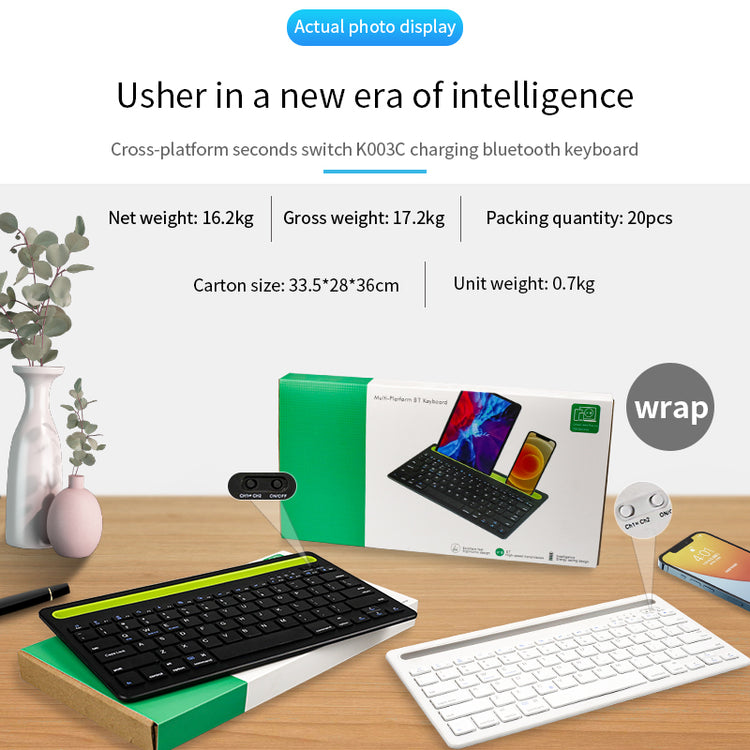 WIRELESS BLUETOOTH KEYBOARD WITH PHONE/TABLET HOLDER SLOT