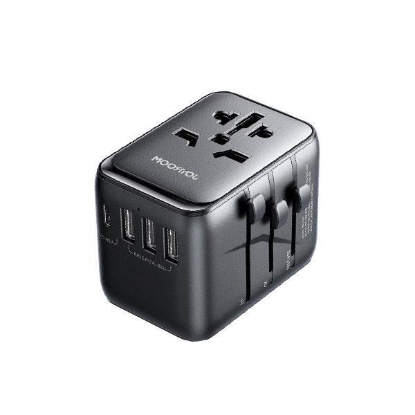 JR-TCW01 17W 4-PORT UNIVERSAL TRAVEL ADAPTER BLACK