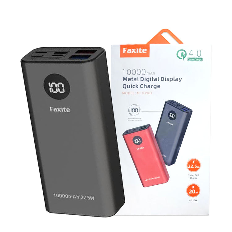 FAXITE M10PRO 10000mah 22.5W METAL DIGITAL DISPLAY QUICK CHARGE 4.0 POWER BANK