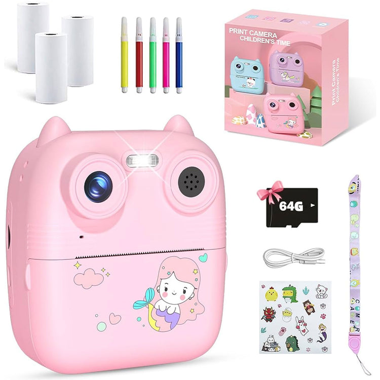 D8S CHILDRENS TIME FRONT/BACK REAR HD DIGITAL THERMAL PRINT CAMERA 1080P 48MP PINK