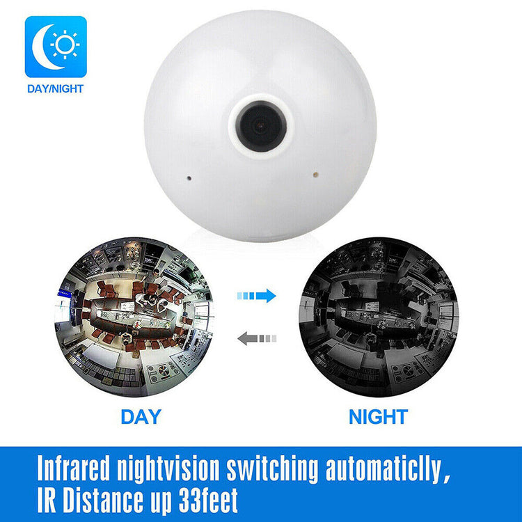 WiFi Flexible Light Bulb Camera 1080P HD Wireless 360 Degree Panoramic Infrared Night Vision WITH V380 APP
