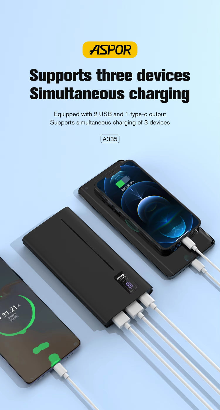 ASPOR A335 POWER BANK 10000MAH 22.5W PD+QC 3.0  WITH LCD DIGITAL DISPLAY