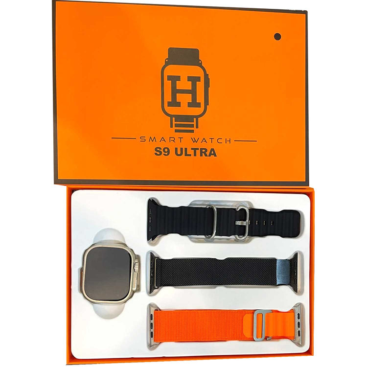 S9 ULTRA 49MM (3 STRAPS) SMART WATCH SERIES 9 WITH Metal Milanese Strap BLUETOOTH VOICE CALL 2.2 INCH HD SCREEN WITH FITPRO APP BLACK