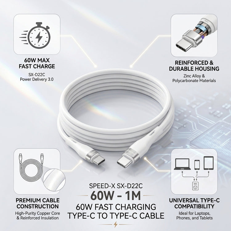 SPEED-X SX-D22C 60W USB-C TO USB-C FAST CHARGING CABLE 1M