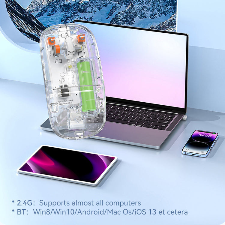 NEW TRANSPARENT WIRELESS+BLUETOOTH DUAL-MODE RECHARGEABLE MOUSE