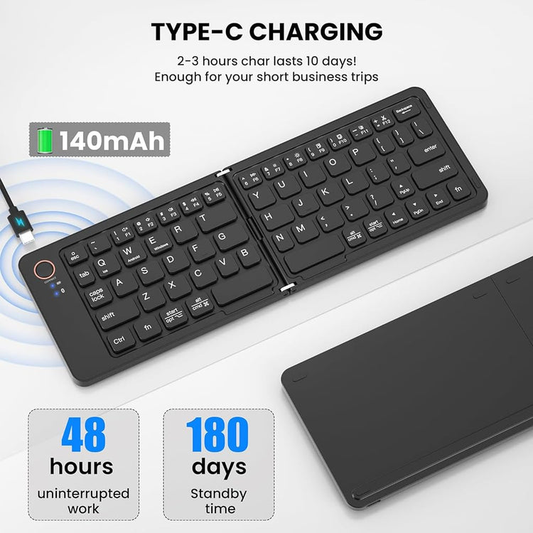 B023 11 INCH FOLDABLE & RECHARGEABLE BLUETOOTH KEYBOARD BLACK