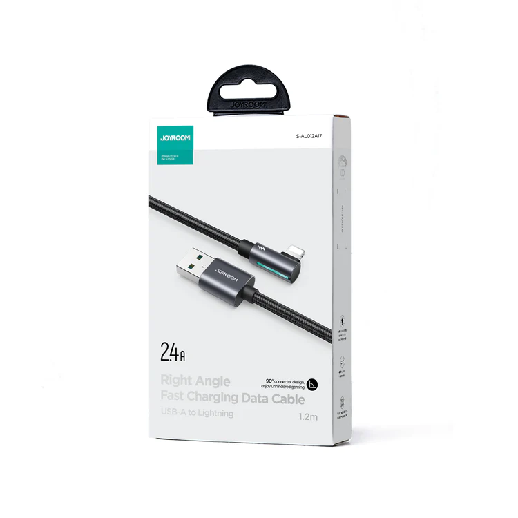 Joyroom S-AL012A17 SmoothGame Series 2.4A USB-A to Lightning Right Angle Fast Charging Data Cable 1.2m-Black