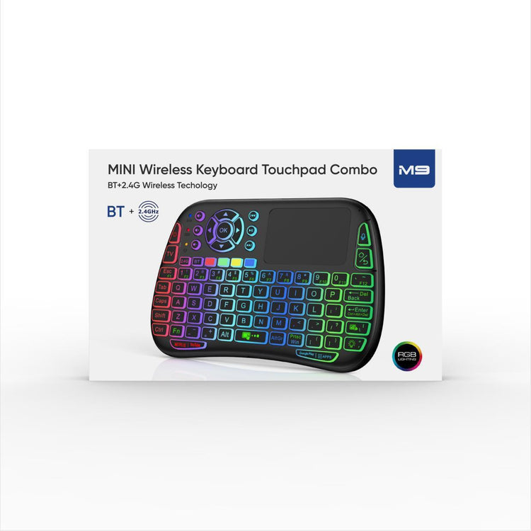 M9 BLUETOOTH MINI WIRELESS KEYBOARD 7 BACKLIT 2.4G AIR MOUSE REMOTE TOUCHPAD
