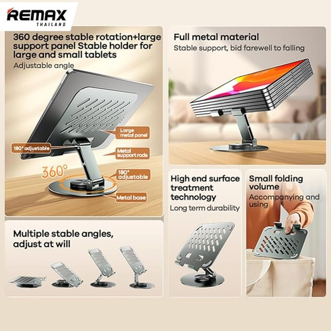 Remax Rm-c60 360° Rotating Tablet & Phone Stand Foldable Alloy Holder