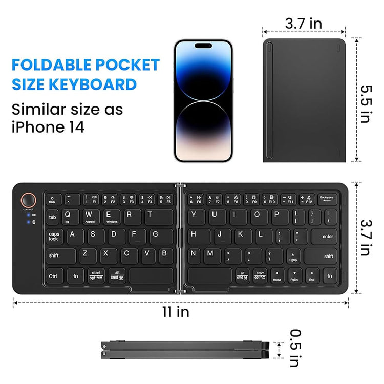 B023 11 INCH FOLDABLE & RECHARGEABLE BLUETOOTH KEYBOARD BLACK