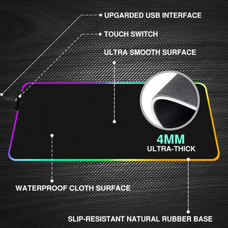 Rgb Gaming Mouse Pad Large (800×300×4mm) Led Mousepad With Non-Slip Rubber Base Soft Pad
