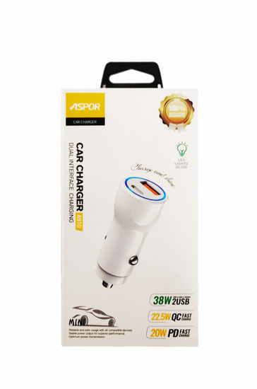 ASPOR A910 FAST CAR CHARGER QC 3.0 DUAL ALUMINUM METAL 38W PD PORTABLE
